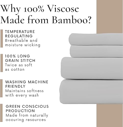 Miniatura 6 de Bamboo Bay Juego de sábanas de 4 piezas, 100% viscosa hecha de bambú, transpirable, ultrasuave, refrescante, para personas que duermen con calor,