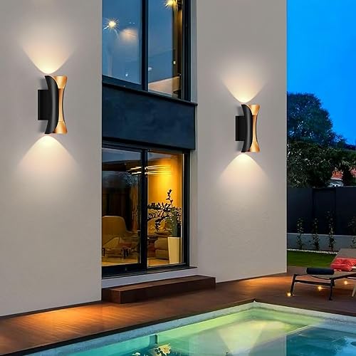 Miniatura 9 de Lámpara de pared al aire libre de 10 W, lámpara de pared exterior moderna de aluminio negro, impermeable, para porche, patio, garaje, paquete de 2