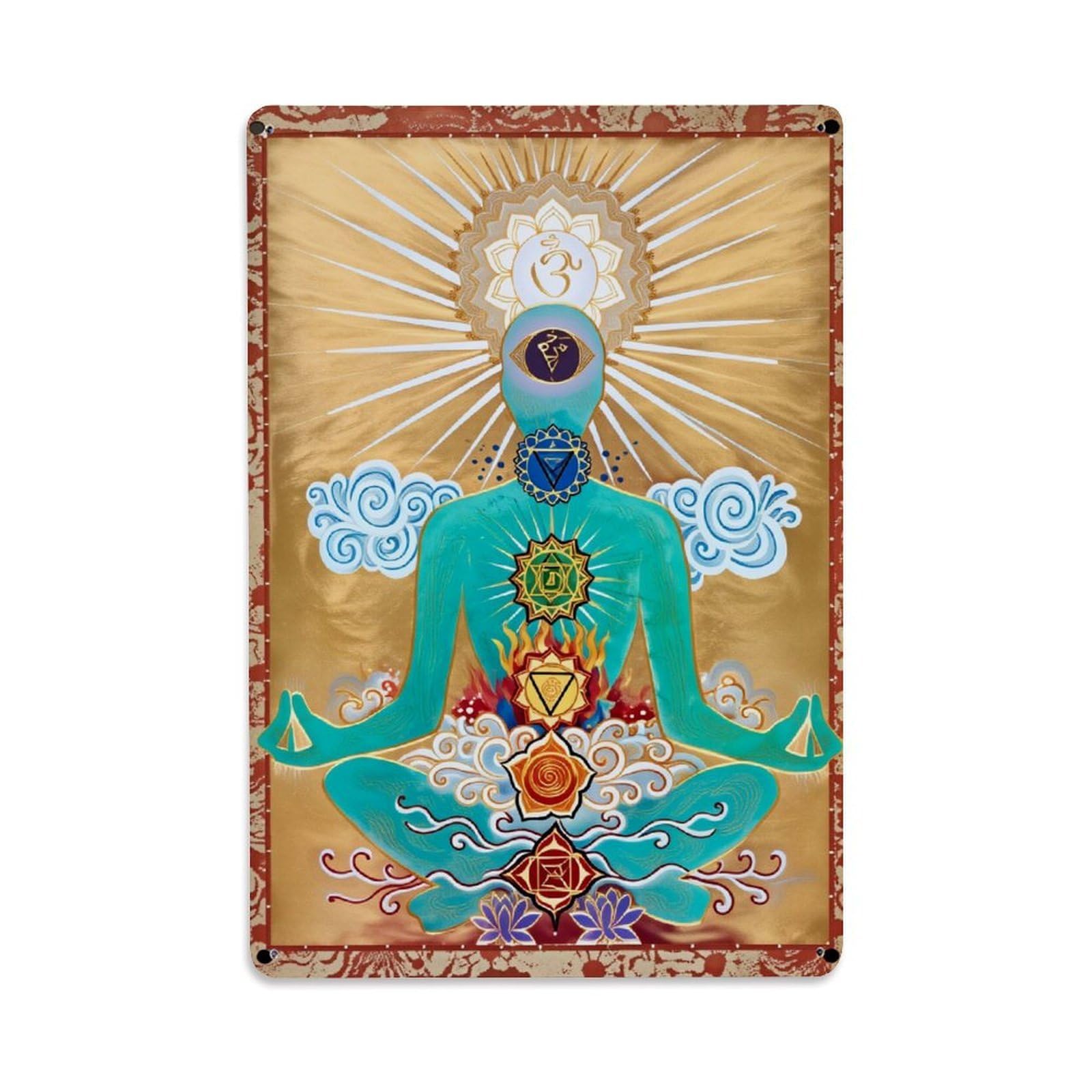 Sacred Geometry Chakra Meditation Art Retro Metal Tin Sign, Vintage Decor Art Poster for Bar, Home, Man Cave, Kitchen, Laundry Room Gift 8x12Inch