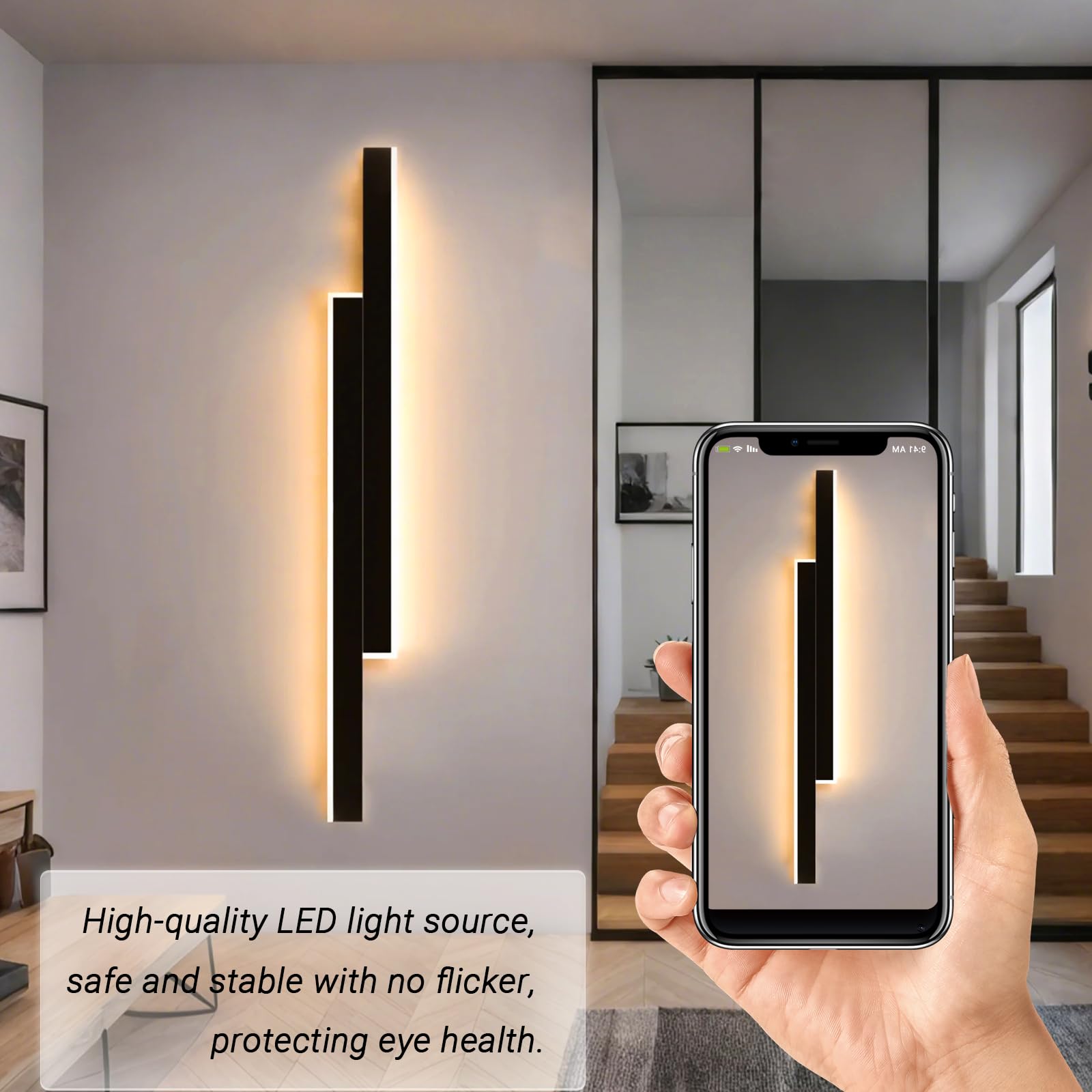 25W LED Wandleuchte Innen Dimmbar 100CM Wandlampe innen mit Fernbedienung,Up Down Wandlicht,Moderne Wandbeleuchtung Schwarz für Schlafzimmer Korridor Wohnzimmer Treppe Kinderzimmer Küche