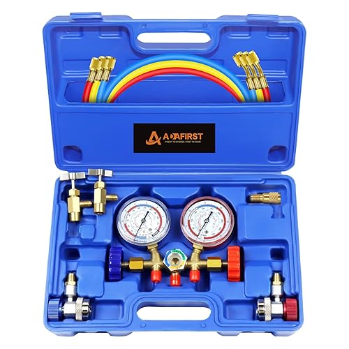 Juego de manómetros de colector de CA, 3 vías HVAC R134a R404a Kit de herramientas de carga de refrigerante, con mangueras, adaptador de acoplador