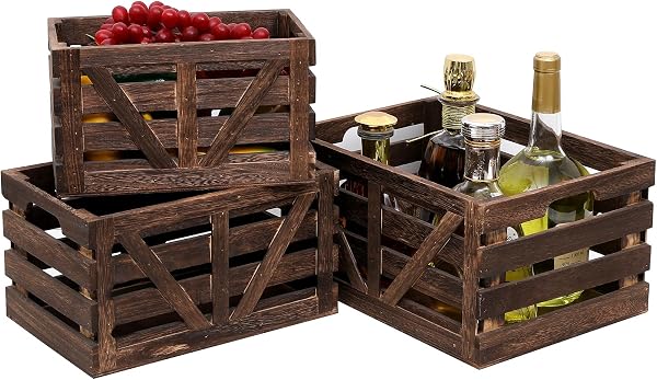 LYDWOO8D Nested Wooden Storage Crates Set of 3 (L,M,S),Farmhouse Decorative Boxes with Handles for Home Organization & D