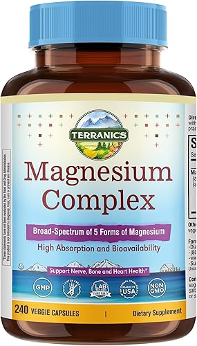Terranics Suplemento complejo de magnesio 5 en 1 1000 mg  5 formas de alta absorción citrato de magnesio malato aspartato gluconato para dormir