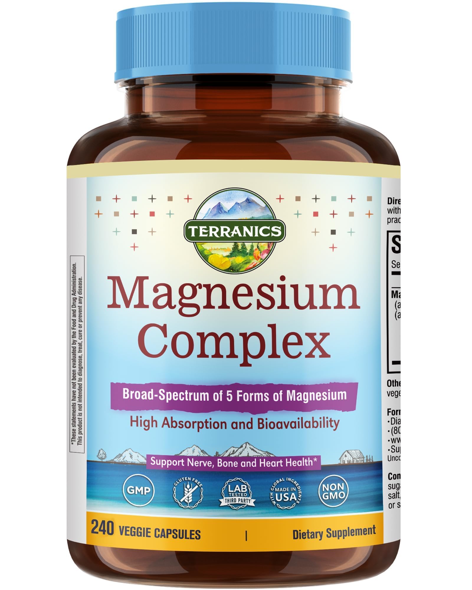 Terranics 5 in 1 Magnesium Complex for Women Men, 240 Vegan Capsules