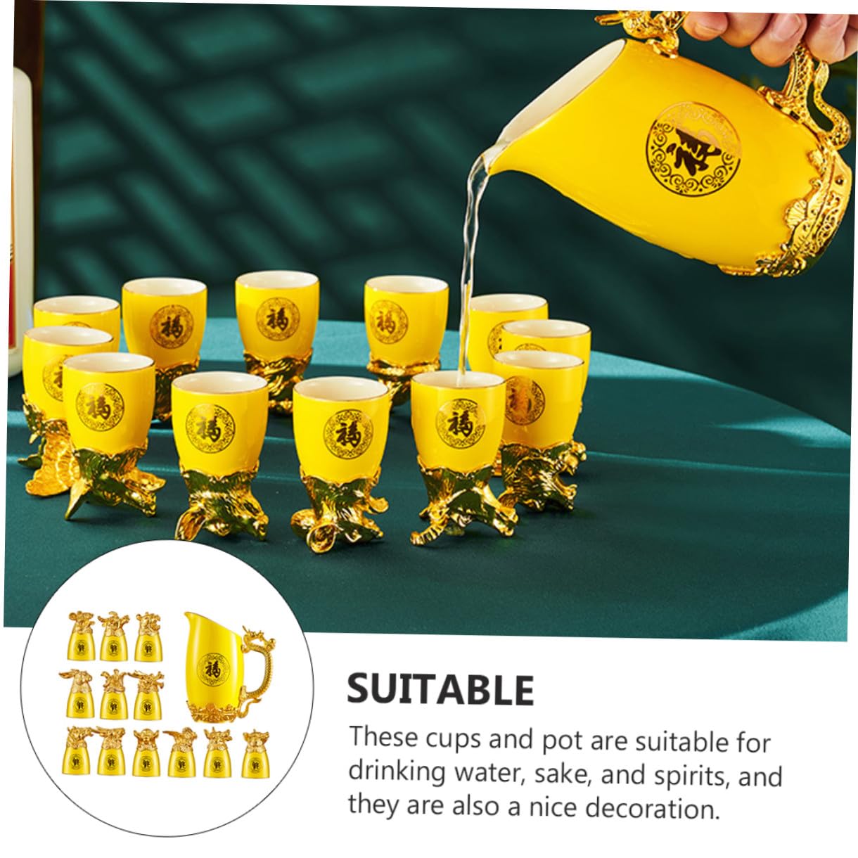 Set di 12 Bicchieri in Porcellana Zodiacali Cinesi per Vino Bianco Dosatore, Resistente e Raffinato, per Casa e Bar, Design Unico Animale Giallo Stili multipli