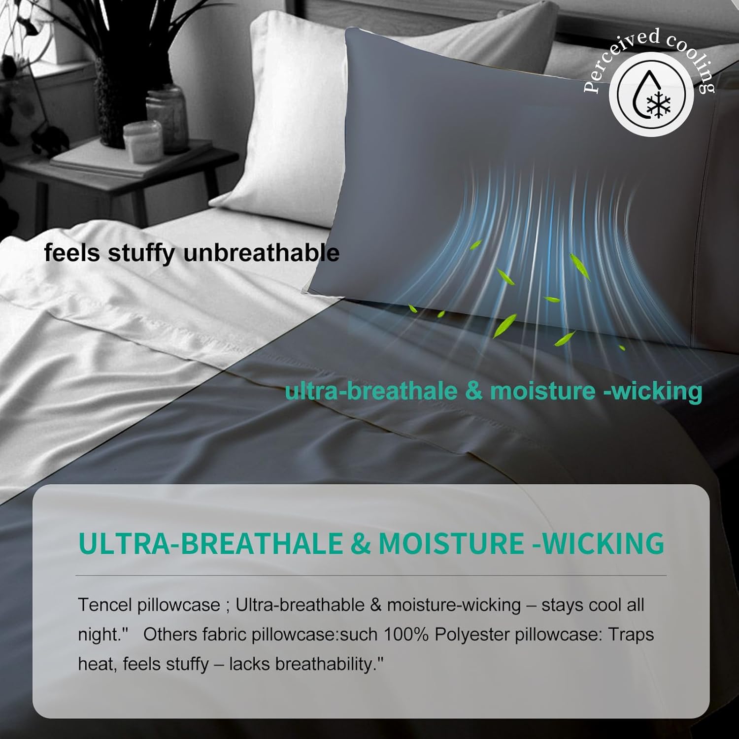 Premium 100% Eucalyptus Tencel Lyocell Cooling Pillowcase Set of 2, Moisture Wicking,Temperature Regulating, Soft &Smooth Sateen Pillow Cover All Season (King Charcoal)