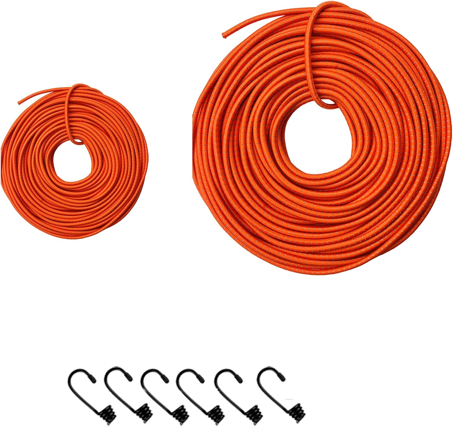 Bungee Cords with Hooks Heavy Duty 1/4 Inch Diameter 1181 Inch Black Reflective Rubber Bungee Cords for Outdoor Camping Tarps (Red, 1/4x 98FT)