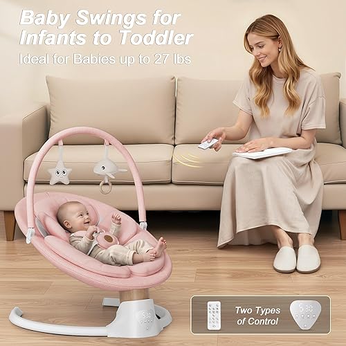 Miniatura 5 de Columpios de bebé para bebés, columpio eléctrico para bebés con 10 melodías preestablecidas, 5 velocidades, control remoto y Bluetooth, columpio