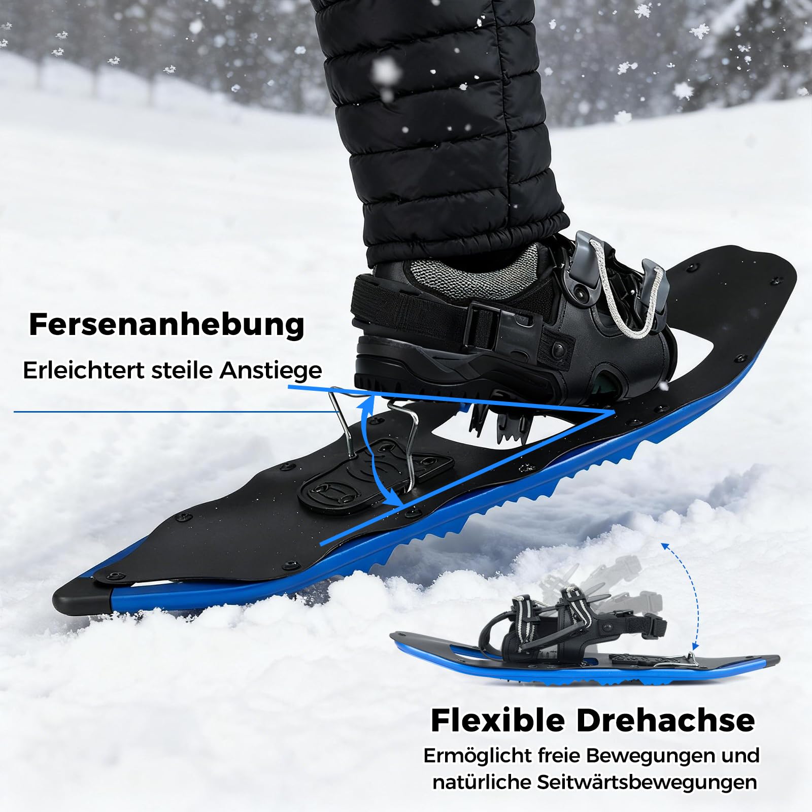 COSTWAY Schneeschuhe mit Steighilfe, Schuhgröße 35-45 bis 68/90kg, leichtes Schneeschuh-Set aus Alu mit Trekkingstöcke & Tragetasche für Herren, Damen & Jugendliche