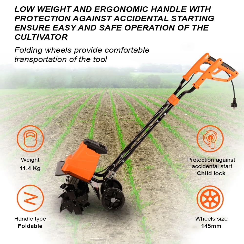 Neptune Simplify Farming NC-41 Electric Mini Portable Tiller | 1500 Watts, Working Width 32-45CM, Depth 22CM | Cultivator, Weeder, Rotavator | Ideal for Soil Loosening and Digging - Image 8 thumbnail