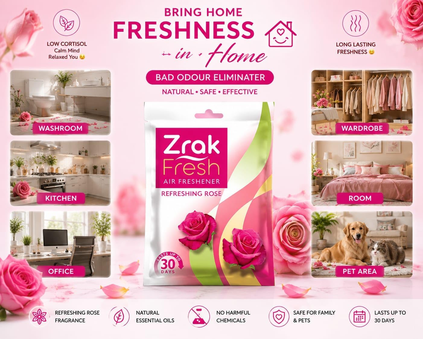 Air Freshener | Hanging Scented Sachets | for Home | Car | Shoe Cabinet | Gym Bags | Drawer | Wardrobe Closet | Pleasant Fragrance – Premium Rose Scents Closet Freshener Value Pack of 12 (10g Each)