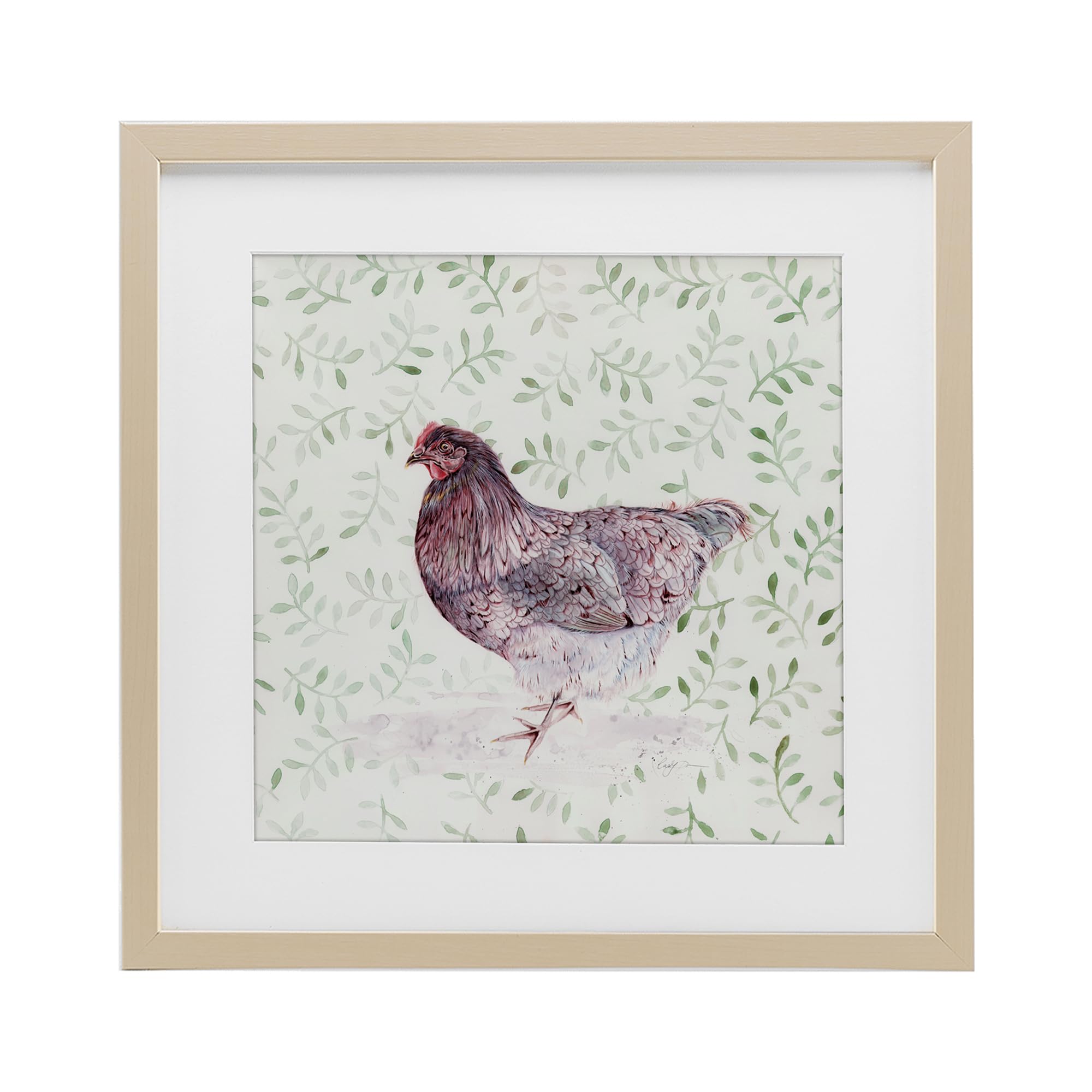 Stupell Industries Hen Portrait on Leaf Sprigs Birch Framed Print Under Glass, design by Cady Driver, 13 x 13