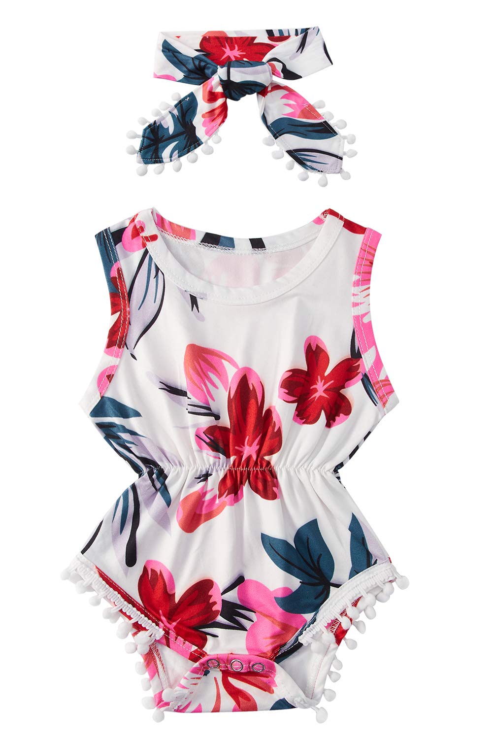 AhegaoBaby Girls Floral Jumpsuit Infant Romper Toddler Playsuits + Headband Outfits for 0-24 Months