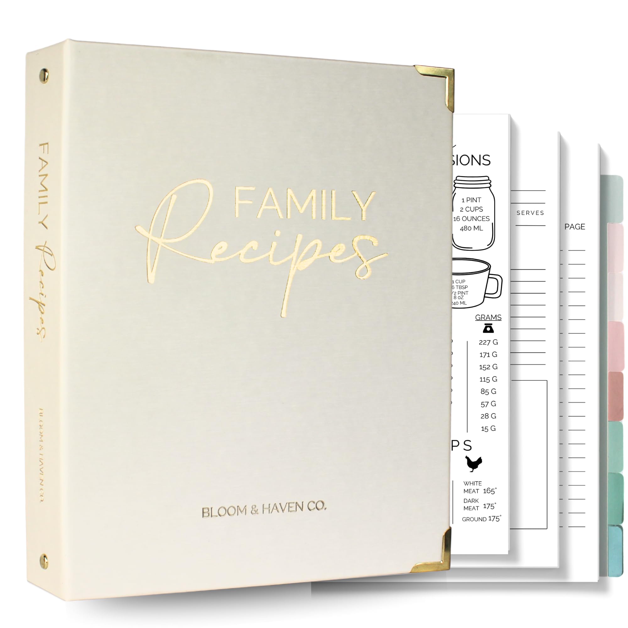 Bloom &amp; Haven Recipe Book to Write in Your Own Recipes | Waterproof Recipe Book | Beautiful Blank Cookbook to Organize Your Recipes | Perfect Family Recipe Journal (Beige)