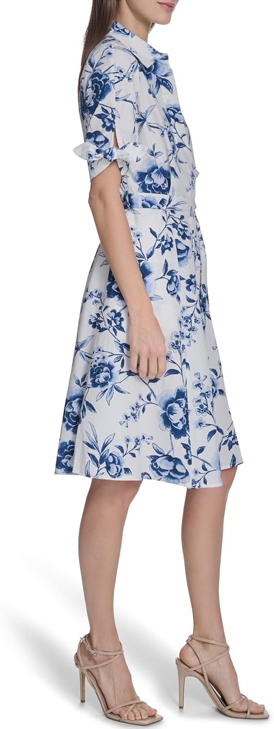 Calvin Klein Womens Short Sleeve Collared Neck Cotton Self Tie A-line Dress - Image 3