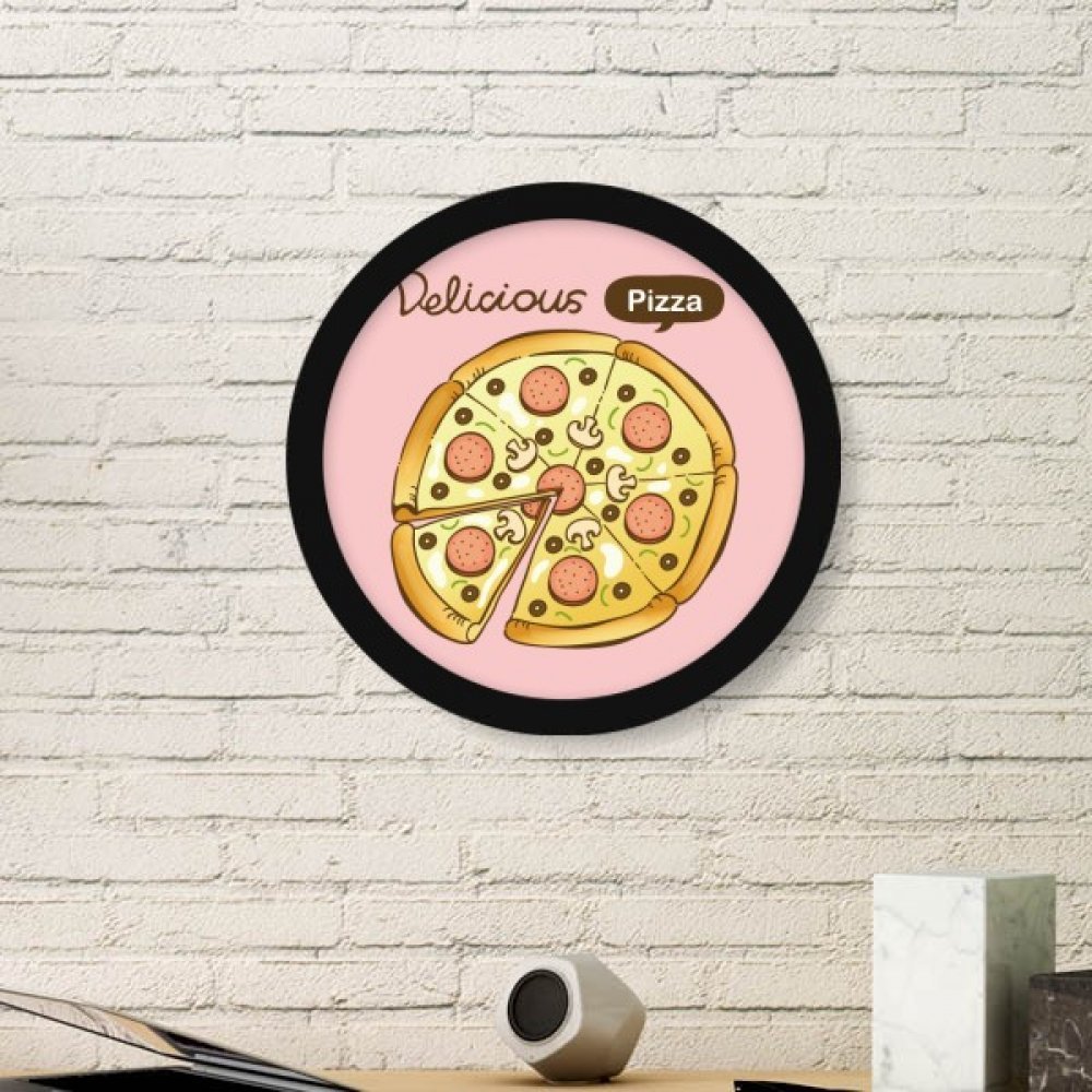 Cadre photo ronde pizza cuisine peinture italienne bois noir decoration murale
