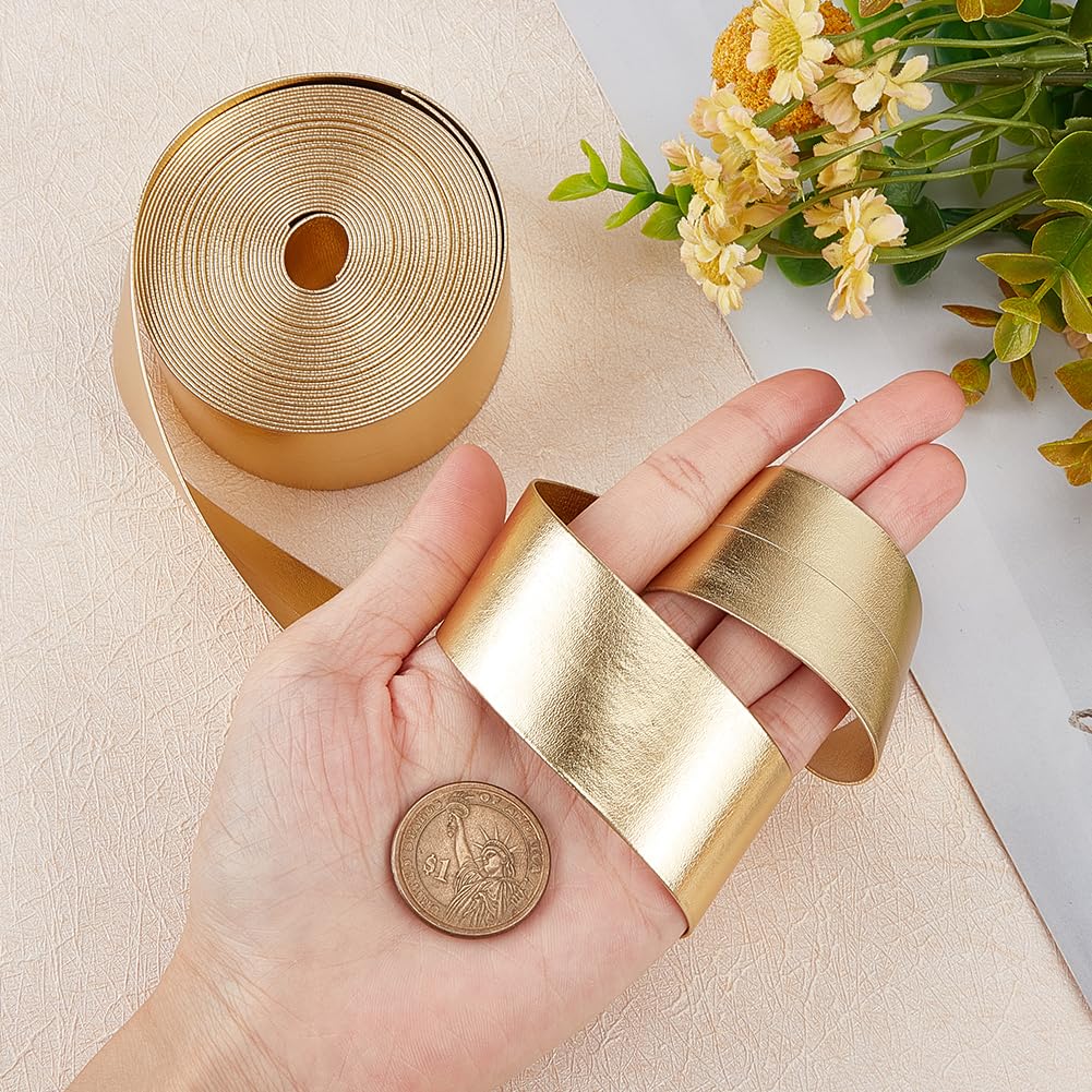 GORGECRAFT 5m Gold Metallic Leather Strip 30mm Wide Flat Glossy Pu Leather Straps Shiny Double Sided Imitation Leather Cord Rope Beading String Threads Rope for Belt Necklace Bracelet Jewelry Making - Image 3