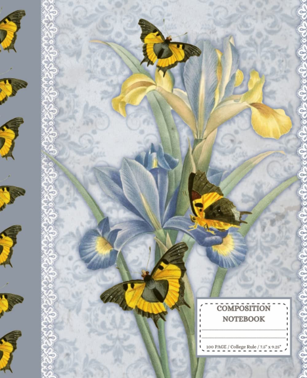 Composition Notebook Narrow ruled Blue Iris and Butterfly Design