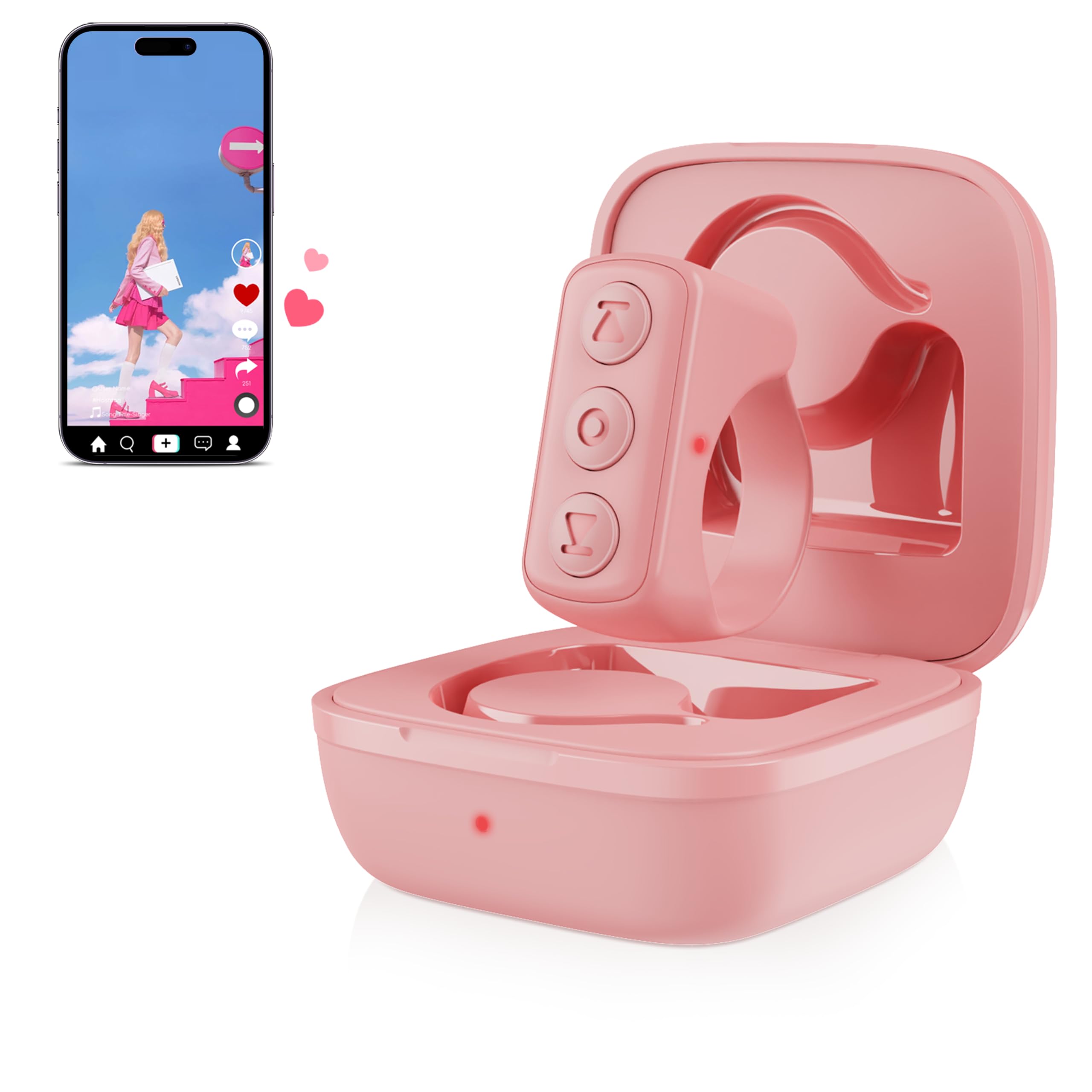 3-Link 2-Pack TikTok Scrolling Ring, Remote Control for TikTok/YouTube Shorts/Instagram Reels, Bluetooth Page Turner for iPad/Kindle App/iPhone/Android (Pink)