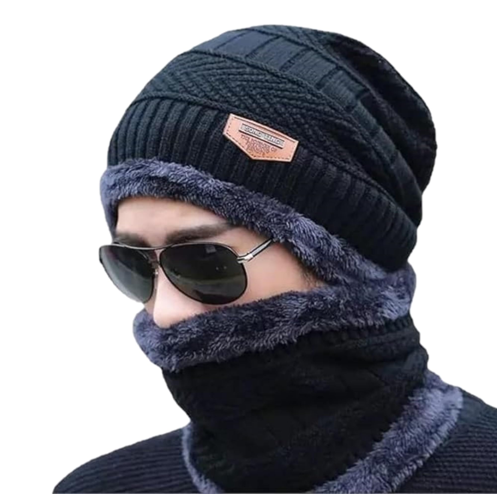 SUREFITWool Beanie Cap & Muffler Set for Men & Women - Warm Winter Cap and Soft Woolen Neck Muffler - Perfect for Cold Weather Fashion - Unisex Design