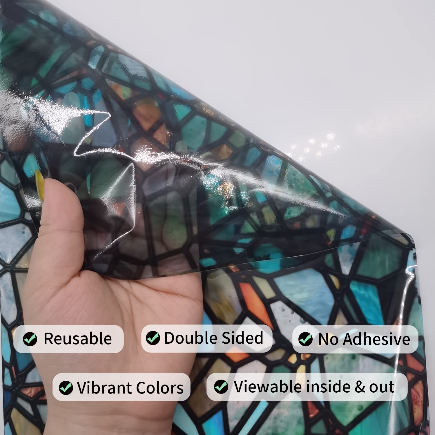 Pellicola Per Vetri Neukids – Effetto Vetrata Colorata | Boho Perline, Autoadesiva Elettrostatica | 95x160 Cm