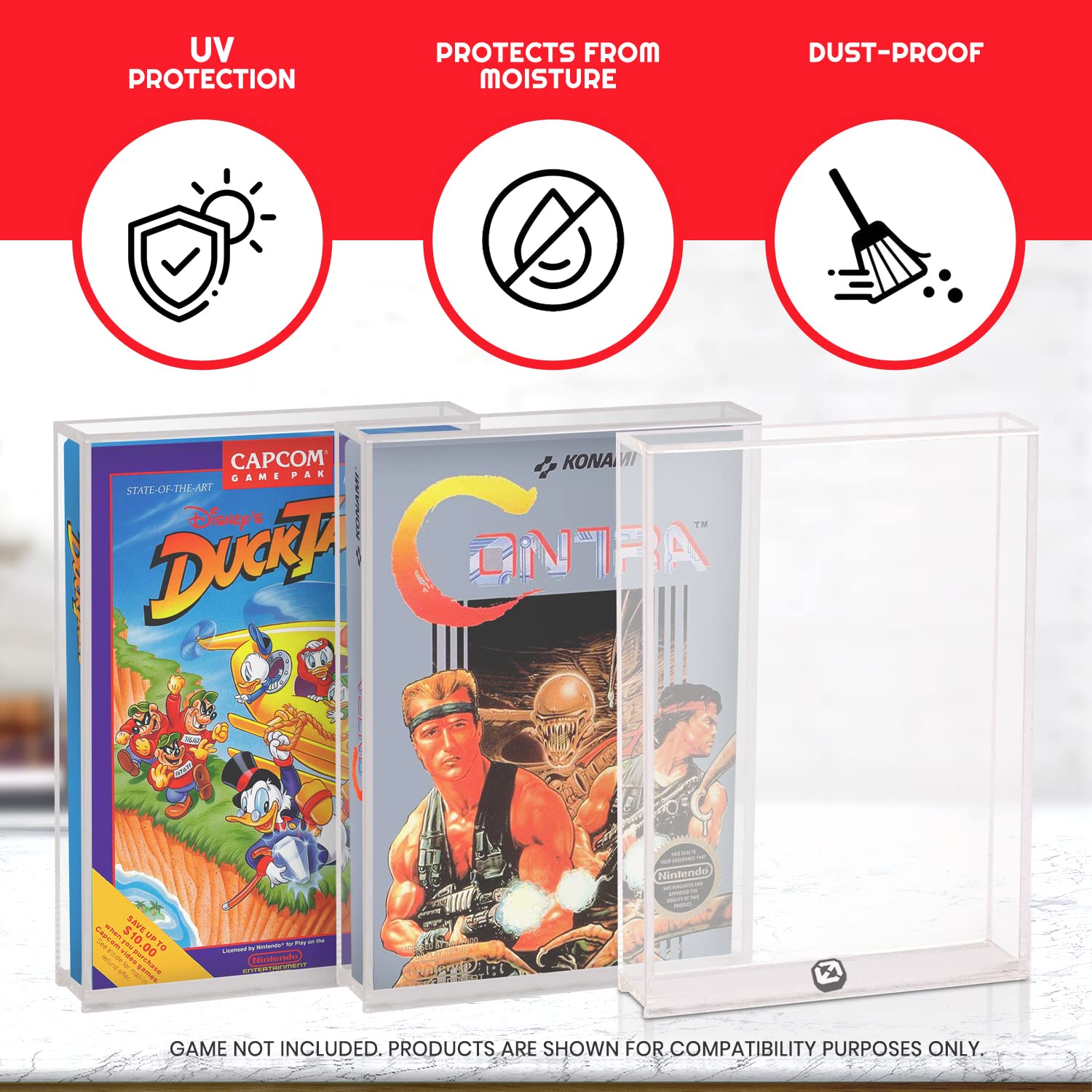 EVORETRO - Espositore in acrilico progettato per giochi Nintendo NES, protezione dai raggi UV, spessore 4 mm, custodia protettiva per giochi sportivi retrò Nintendo Switch (confezione da 2)