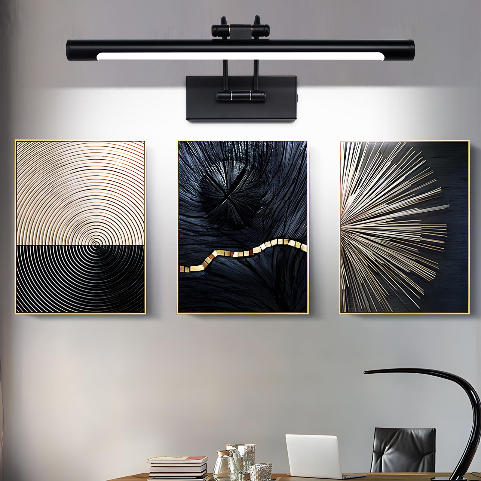 MantoLite LED Regulable Lámparas de Pared 10W,40CM Interior Iluminación para cuadros y expositores Cabeza Giratoria Lectura Lámpara,Negro Baño Espejo Apliques de Pared 3000K/4000K/6000K