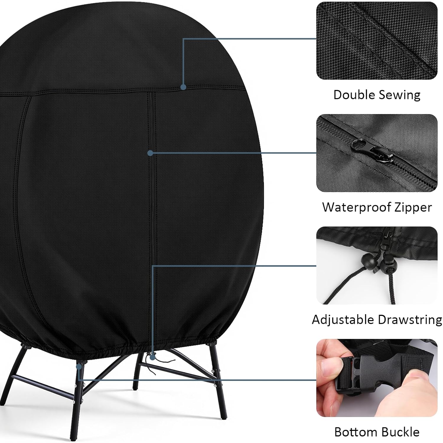 TheElves Egg Chair Cover, Outdoor Egg Rocking Chair Covers Waterproof and UV-resistant, Heavy Duty Covers for Patio Wicker Rattan Egg Chairs - RND: 40"Dia x 56"H