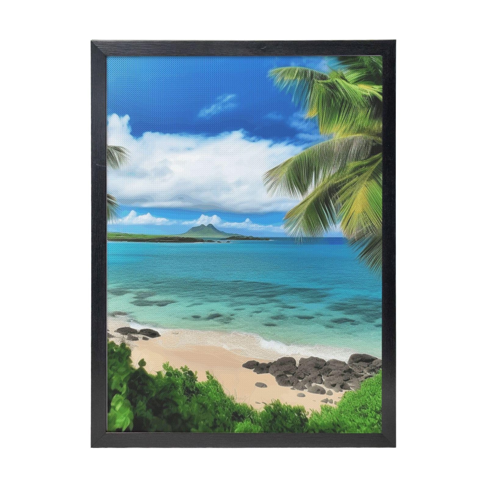 Framed Wall Art - Decorative Canvas Painting Tropical Palm Tree Hawaii Beach Pictures Poster Aesthetic Modern Prints Artwork for Bedroom Office Wall Decor Ready To Hang 12x16 in