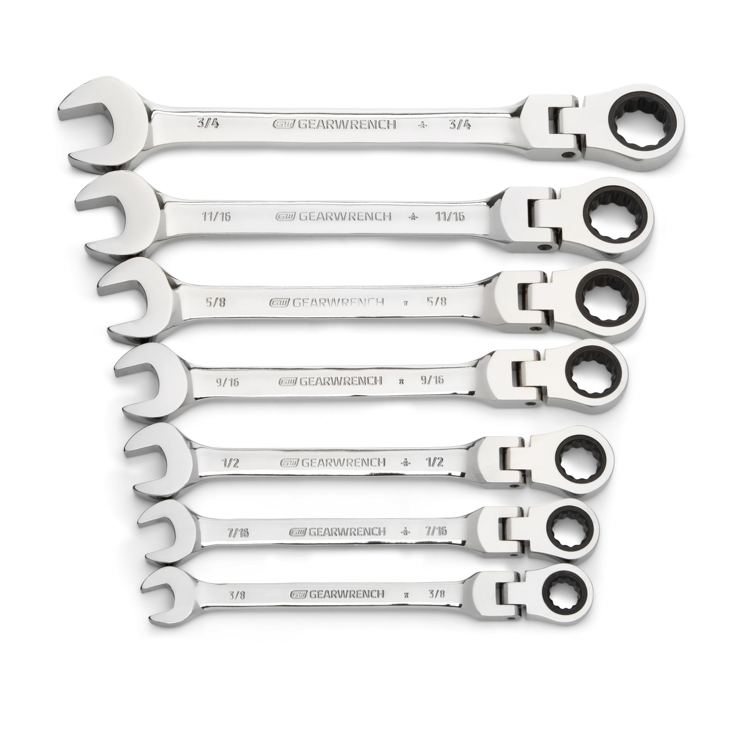 GEARWRENCH 7 Pc. 12 Pt. Flex Head Ratcheting Combination Wrench Set, SAE - 9700