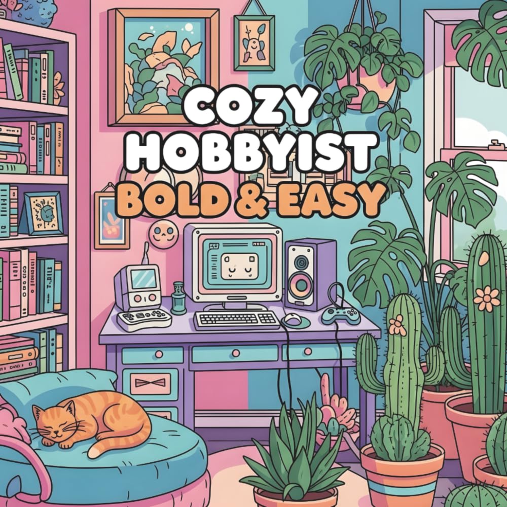 Cozy Hobbyist Bold & Easy: A Stress-Relief Coloring Book for Bookworms, Gamers, and Plant Parents, 45 images