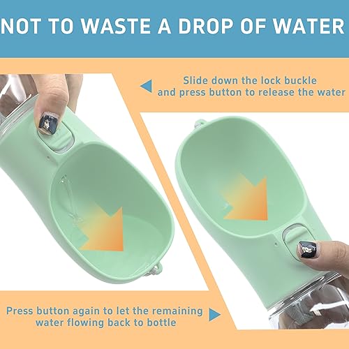 Miniatura 4 de Botella de agua portátil para perro con cuenco, a prueba de fugas, conveniente para caminar, senderismo y campamento (verde, 19 onzas)