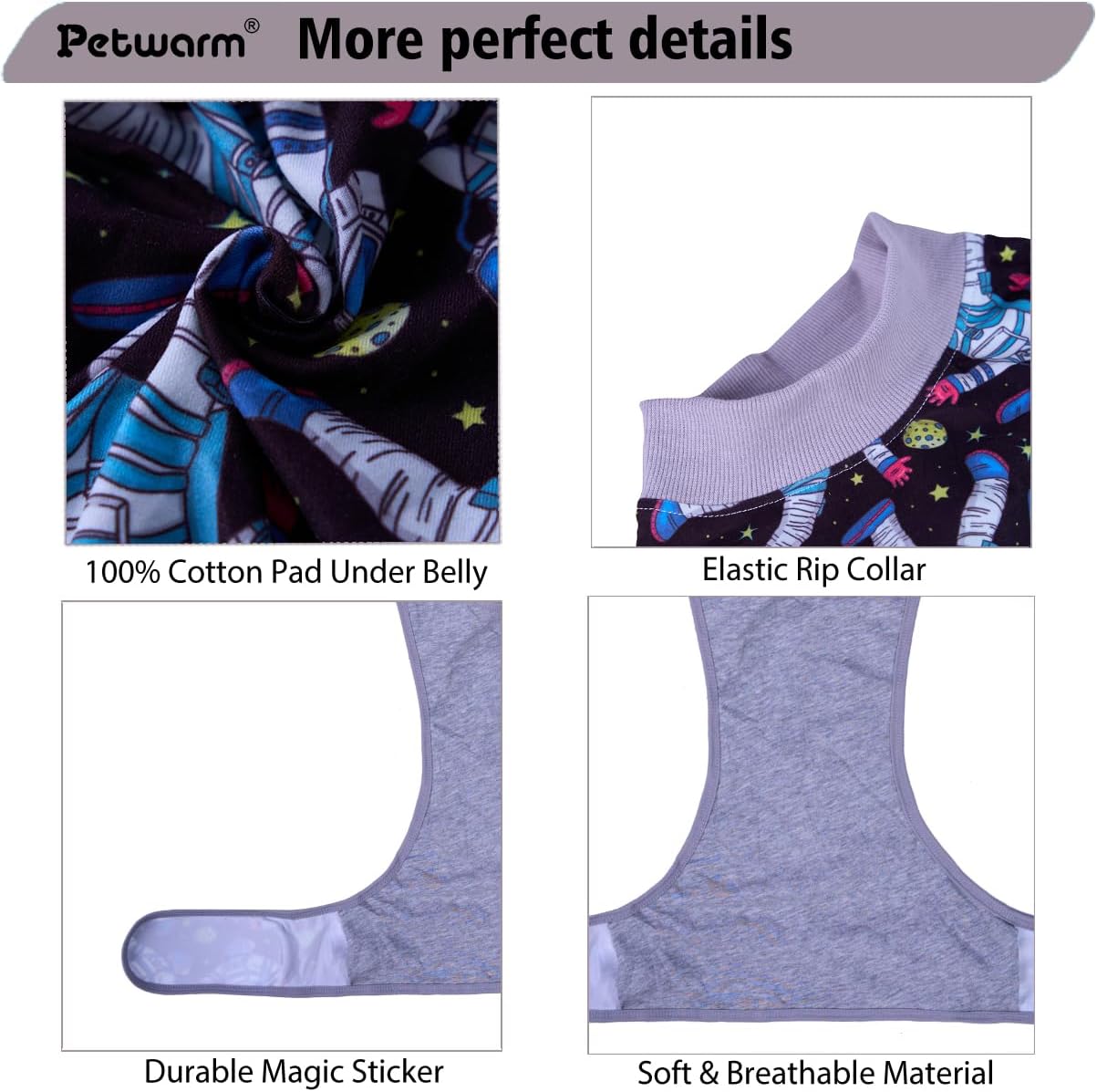 PetWarm Recovery Suit for Dogs, Flower Pattern, Blue and Cosmic Pattern, Grey, XS