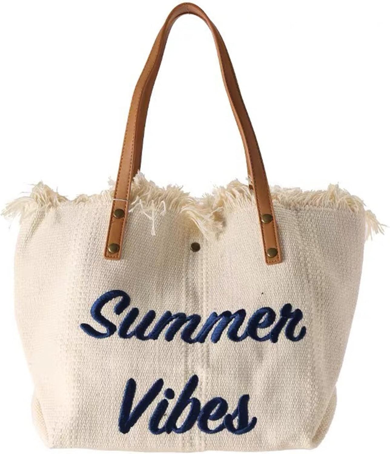 Rong Shop Women Large Beach Canvas Tote Bag Summer Vibes Beach Bag Big Capacity Tassel Handbag