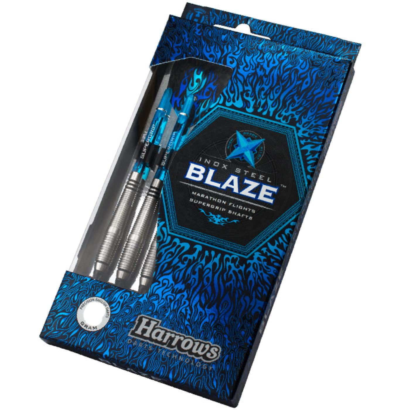 Harrows Blaze INOX Soft Tip Darts Set | Includes Travel Case | 16g & 18g | Supergrip Shafts & 100-Micron Marathon Flights - 18g