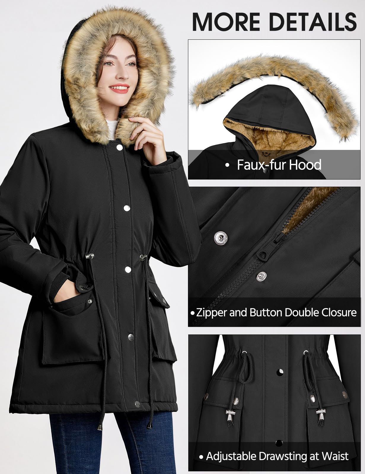 heekpek Manteau Femme Hiver Doudoune Chaude Veste Polaire Longue Blouson Femme Chic Manteaux Parka Imperméable à Capuche et Zippé