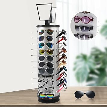 Glasses Display Stand Sunglasses Rack Holder Commercial Rotating Spinning Display Stand 360With Mirror For 44 Glasses Commercial Sunglasses Glasses Rack Stand Display Organizer Holder For Store