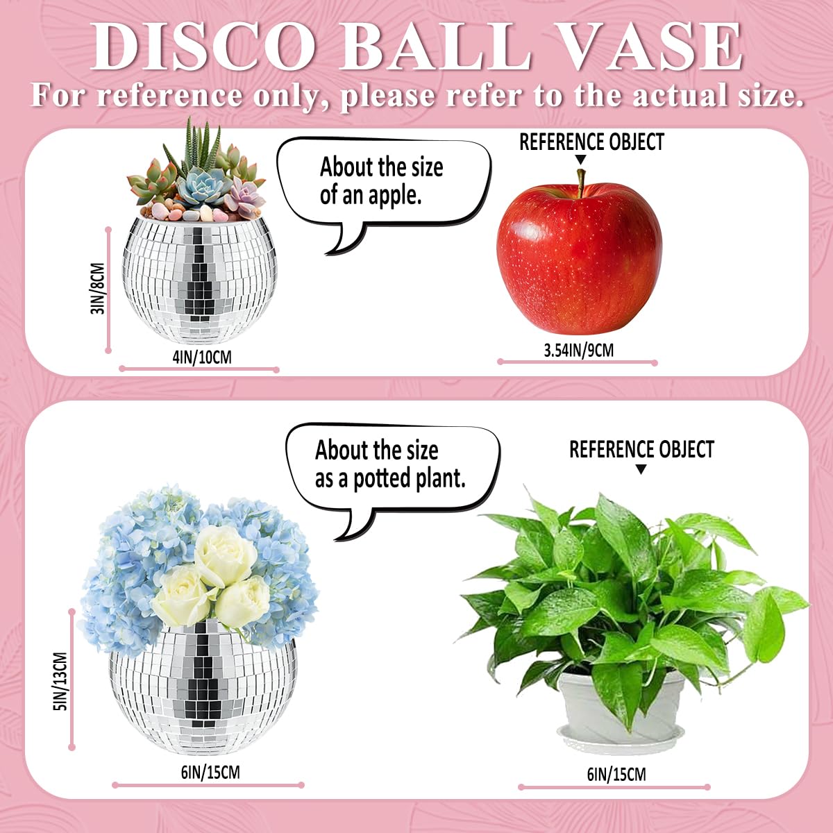 Discokugel-Vase, Glas, Discokugel-Pflanzgefäß, Kerzenhalter, Vase, Spiegel, Discokugel, Blumenvase für Hochzeit, Geburtstag, Büro, Schlafzimmer, 8 Stück