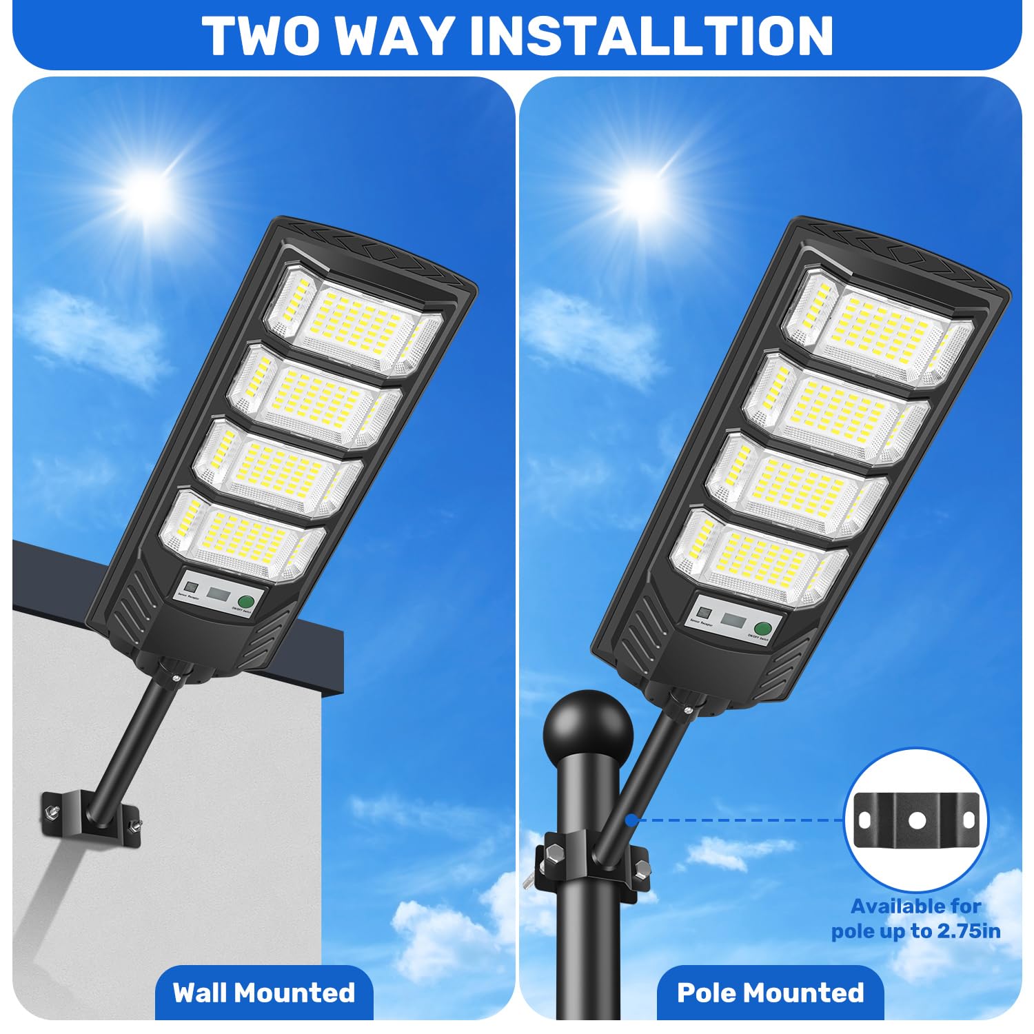 LEKIA Farolas Solares Exteriors, 600W Potente 192 LED Luz Solare Exterior con Sensor de Movimiento & Mando a Distancia, 6500K Focos Solares Exterior para Jardin, Garaje, Camino (2 Paquete)