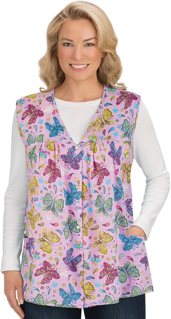 Women's Cobbler Apron with Two Pockets, SnapFront, Butterfly Print Design, Pink, 2X Amazon.ca