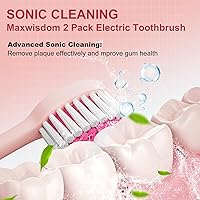 Vista 2 de 2 cepillos de dientes eléctricos con soportes, 12 cabezales de cepillo de dientes sónico de repuesto, 6 modos, IPX7 impermeable, temporizador