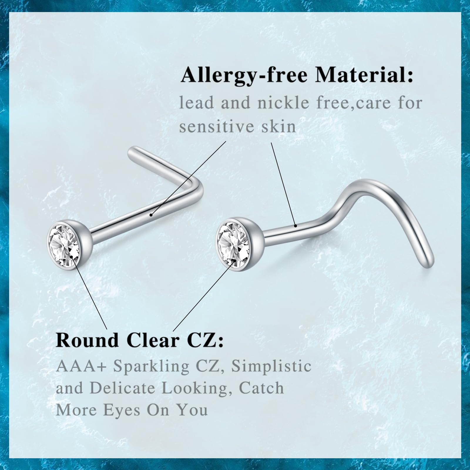 AceFun Nose Studs, L Shaped Stainless Steel Diamond Small Nose Rings for Women and Men — view 6