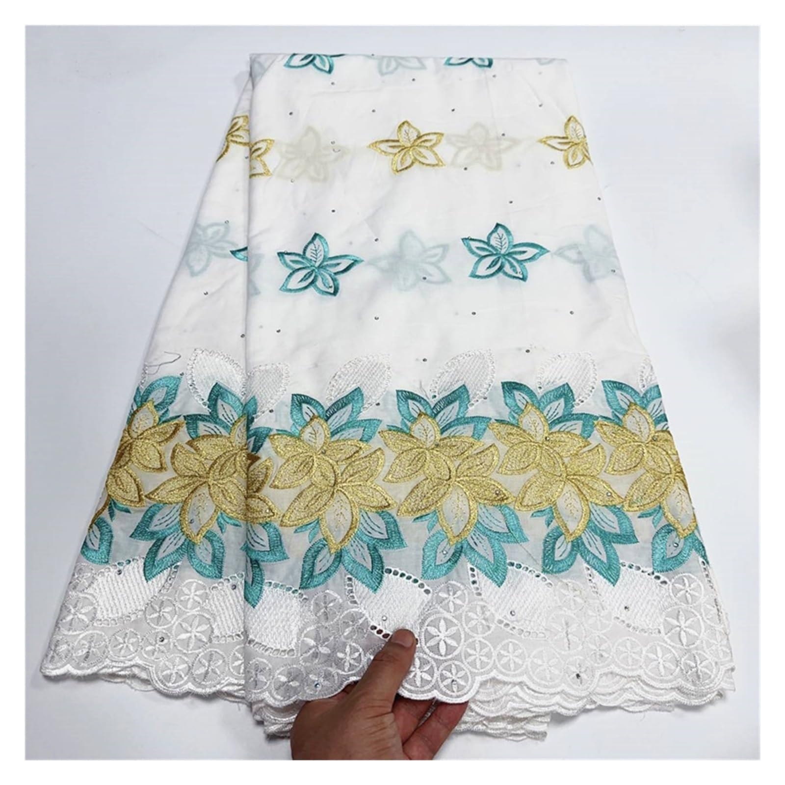 Tessuto Di Cotone Ricamato Tessuto da 5 yard Ultimo ricamo in rilievo pesante 100% pizzo voile di cotone stile popolare for la festa nuziale(Same as picture-03)