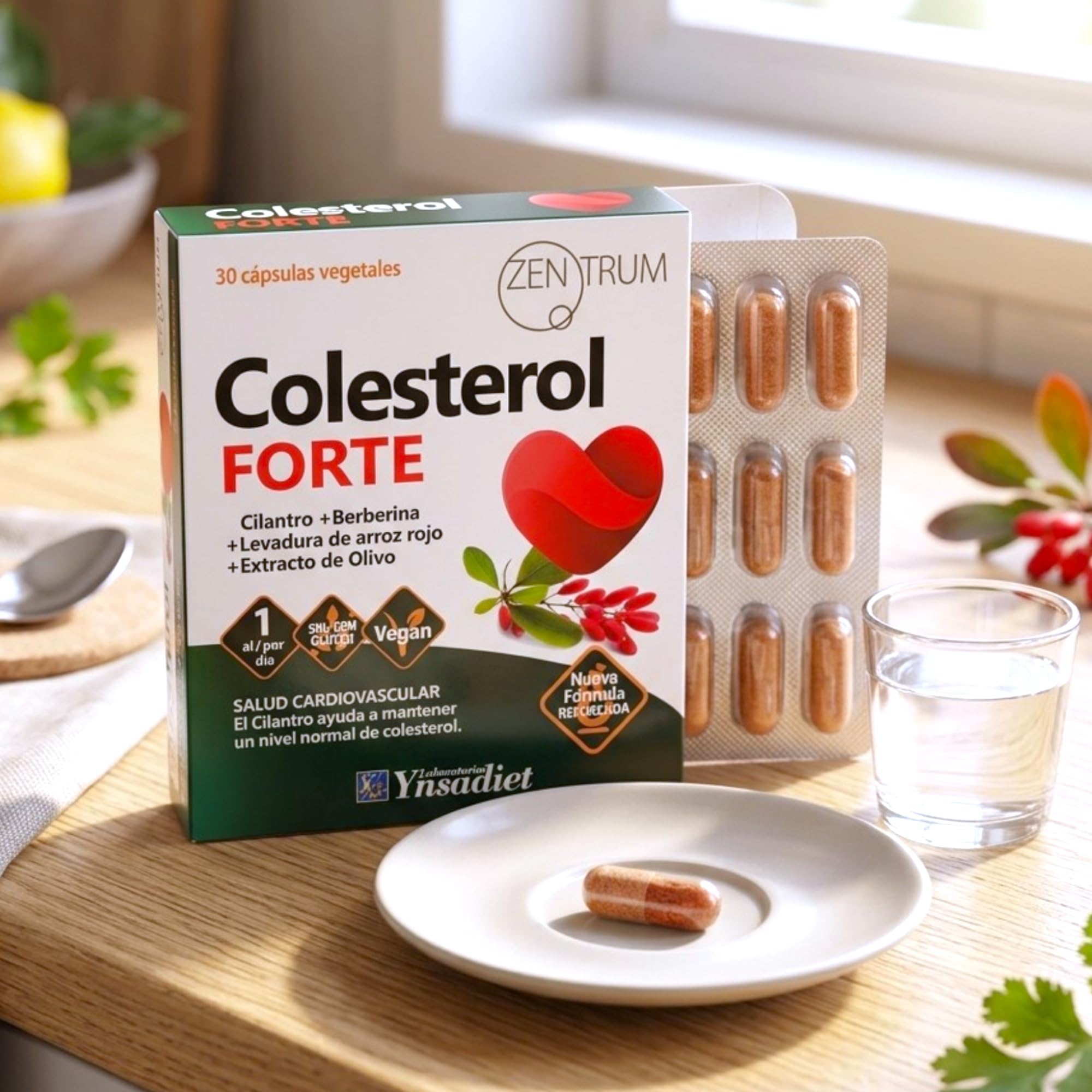 Ynsadiet Zentrum Colesterol Forte - Pack Ahorro 2 x 30 Cápsulas Vegetales - Con Levadura Roja de Arroz, Berberina, Alcachofa y Q10 - Suplemento para Reducir el Colesterol y los Triglicéridos