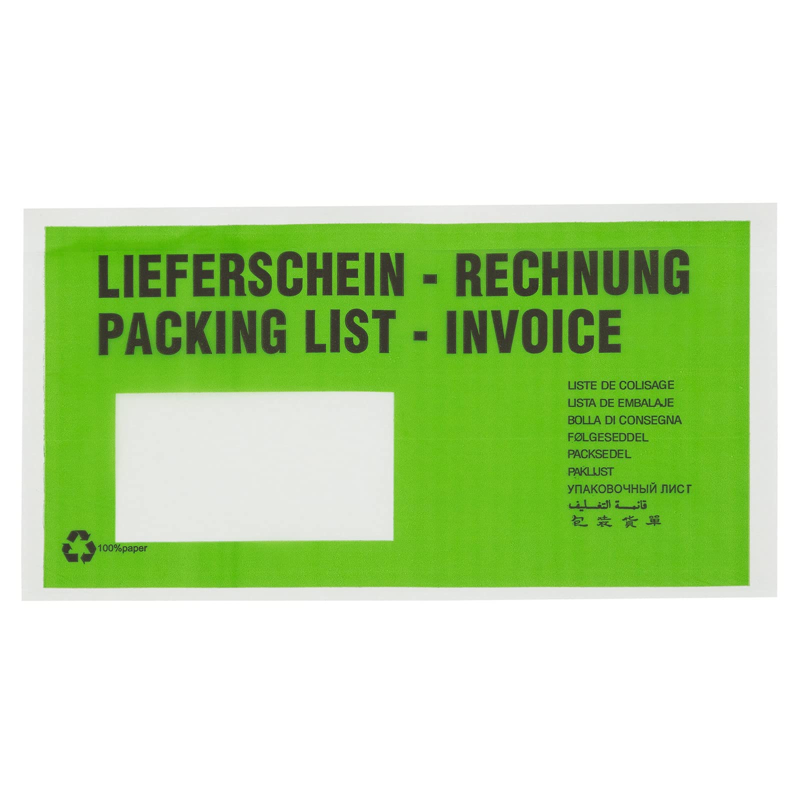 KK Verpackungen Lieferscheintaschen 240 x 135 mm | 250 Stück, Pergamin Papier 22 g/m² | DIN Lang selbstklebend | 9 Sprachen Aufdruck