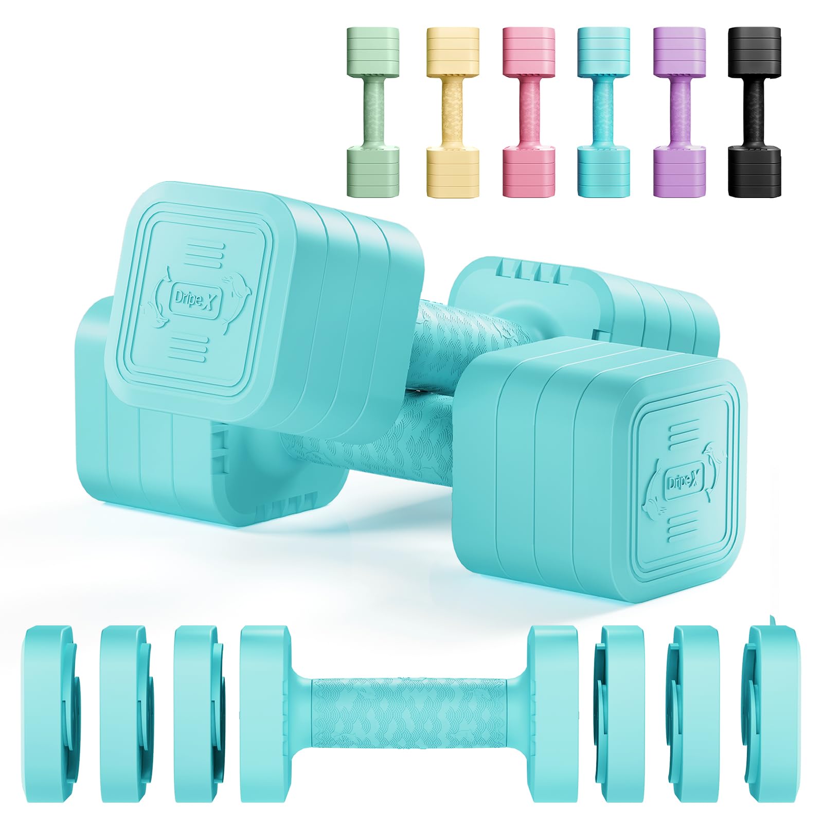 Dripex Mancuernas Ajustables de 2,5 kg/5 kg/7,5 kg/10 kg, Juego de Pesas con Mango Antideslizante para Mujeres Hombres Pesas Ajustables para Fitness Gimnasio en Casa