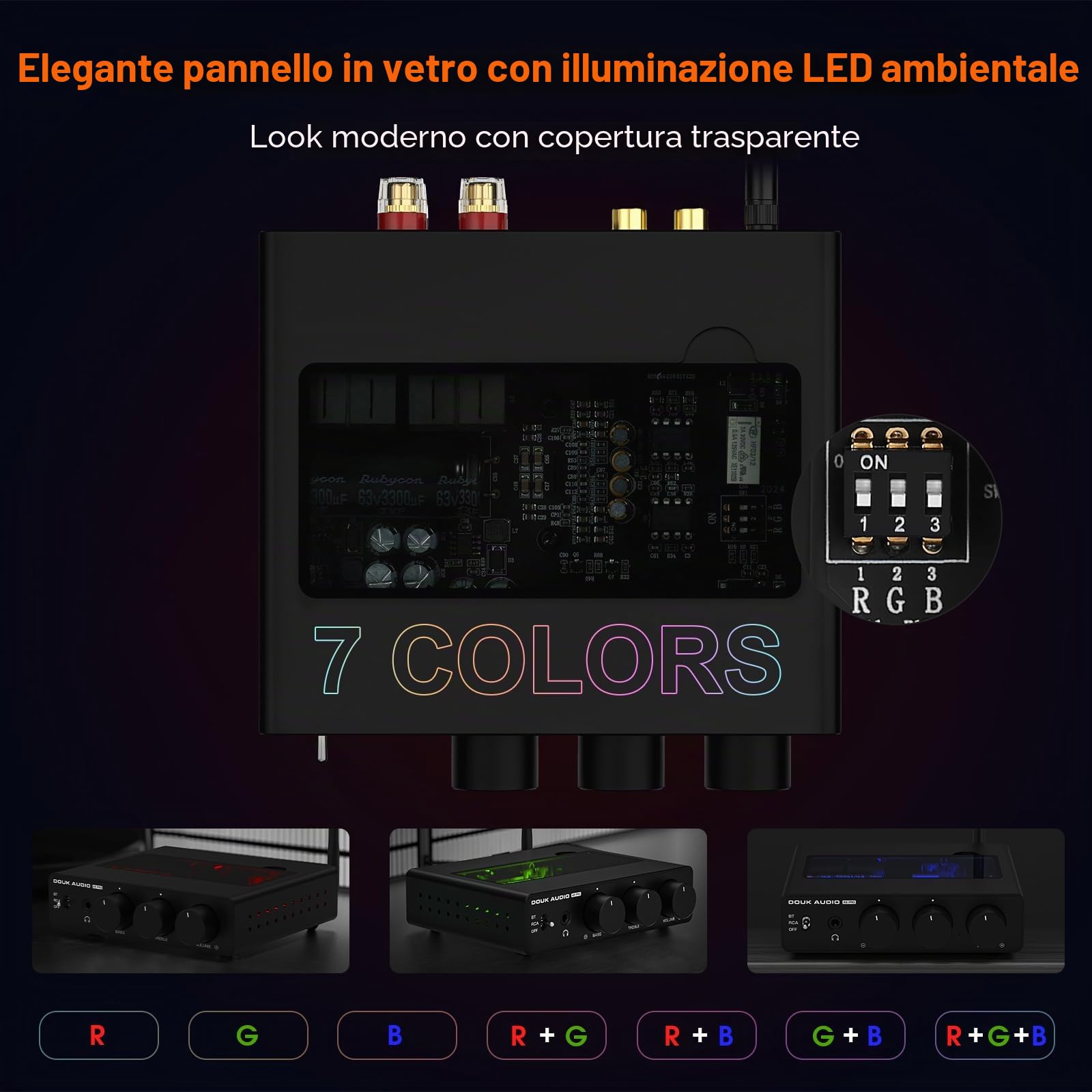 DoukAudio A5PRO - Amplificatore stereo HiFi con TPA3255, 300 W × 2, classe D PFFB, uscita cuffie per home theater, desktop, altoparlanti da scaffale (versione 48 V)