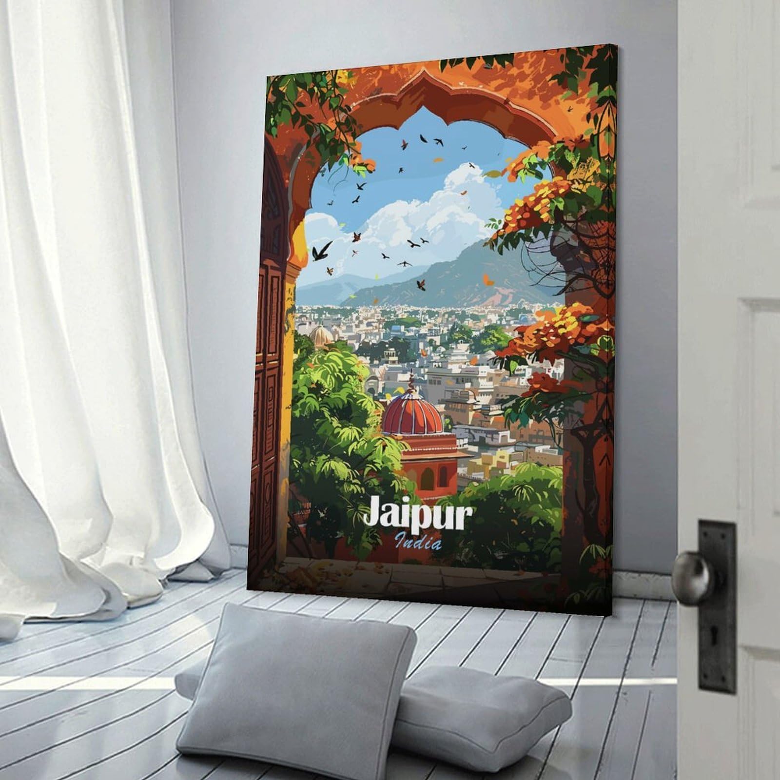 Junmoney Jaipur, India Cityscape Through Archway Wall Picture Print 24x36inch(60x90cm), for Lounge Decor, Offices Or Entryway Styling, A Flexible Wall Accent for Shared Spaces