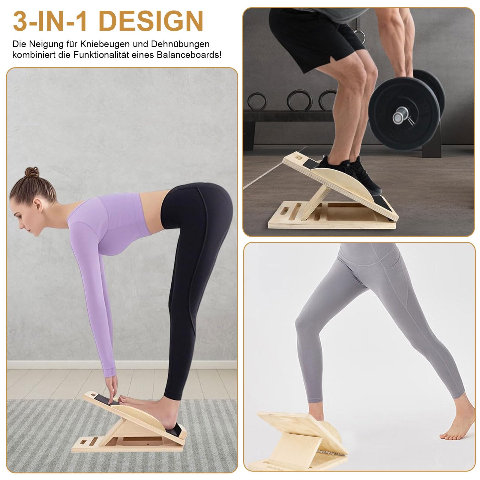 Slant Board regolabile 25°-40°, in legno antiscivolo per esercizi di stretching, Knieretter & Mobility Board per fitness, riabilitazione e palestra