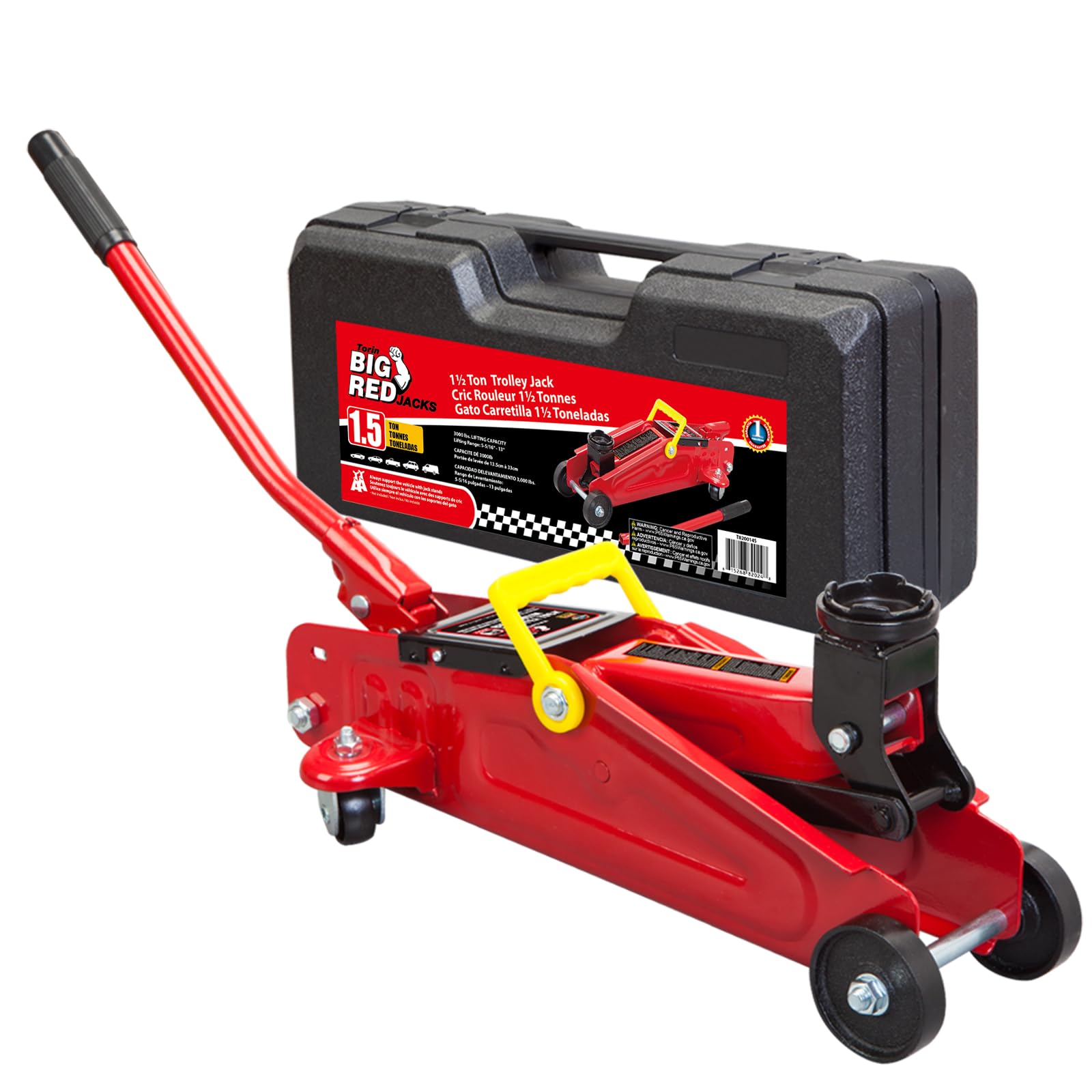 Big RED 1.5 Ton Hydraulic Trolley Service/Floor Jack with Blow Mold Case